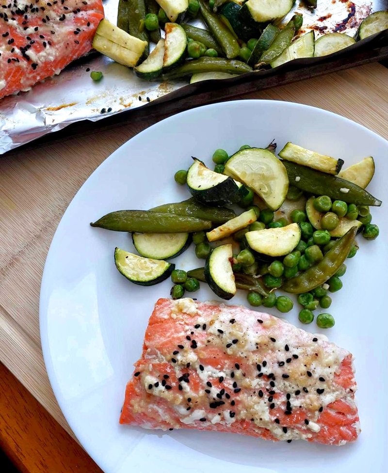 Miso Marinated Salmon with Spring Vegetables